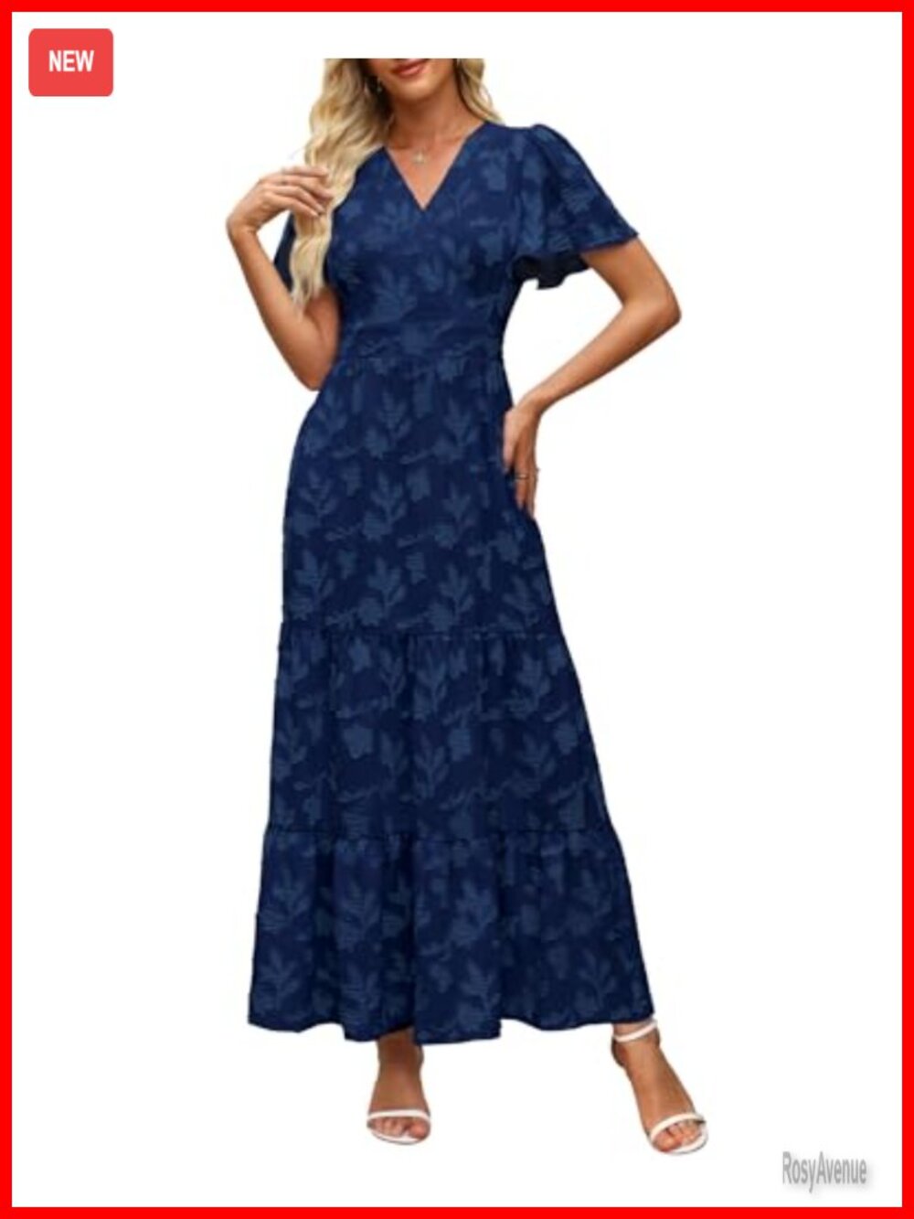 Floral Boho Wrap V Neck Flutter Sleeve Maxi Dress - Picture 2 of 7